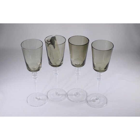 Vintage 10" tall two-tone wine glasses set of 4, smoky glass crystal or glass - Picture 4 of 8